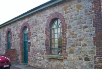 Closer view of the single road engine shed at Carrickmacross Station, dating from the opening of the branch line in 1886.