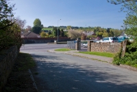 The site of the level crossing at Castle Bernard. A crossing gate post remains in situ on the right. Unlike the private platform, the siding remained in use until closure of the line in March1961.