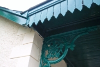 The original station buildings at Castlebar are well preserved. Here is a close up of the cast iron canopy support on the waiting room on former down platform.