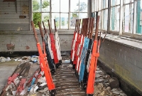 The lever frame within the MGWR signal cabin at Castlebar Station remains largely in stiu, as seen here. The interior is however very untidy, unlike the exterior appearance of the structure.
