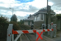 A view of Castleconnell from the station level crossing, looking south towards Limerick. Adjacent to the crossing can be seen the former signal cabin.