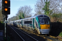 Seen at the west end of Castleknock Station is 22000 Class railcar No.22007, speedng through on the 8:55am Sligo to Dublin train.