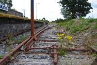 A close up of the point rodding at the disused Charlestown Station. The station only had one platform and a loop siding, as well a small goods yard.