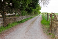 A pair of original CBSCR gate posts and gate remain in situ at the former County Home level crossing. As well as giving access to the hospital, the railway was crossed by this lane leading to a local farm.