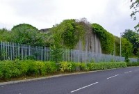 The heavily overgrown concrete built engine shed at the eastern end of Clonmel Station survives. The structure dates from the early 20th century.