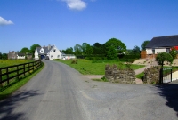 The approach road to Colbinstown. The former cattle loading bank was sited to the left of the fence. The bungalow on the right is built on the former trackbed at the south end of the station.