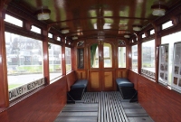 The interior of tram No.253, restored at the Howth Transport Museum in north Co.Dublin. Whilst most of the seating is gone many of the original period features remain.