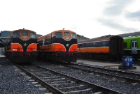 This is the carriage sidings located to the rear of Connolly Station, used nowadays to stable diesel railcars and locomotives. Seen in the sidings is the pioneer 1966 built 181 Class loco No.181, and 141 Class No.144, built a little earlier in 1962.