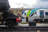 1947 built 2-6-4 tank No.4 shares the sidings with 29000 and the then new 22000 Class diesel railcars at Connolly Station. No.4 is preserved by the Railway Preservation Society of Ireland.