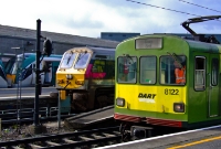 DART No.8122 is seen in the company of 201 Class loco No.207 and a set of 22000 Class railcars at the terminal platforms at Connolly Station.