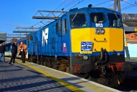 Northern Ireland Railway&#39;s 111 Class loco No.8113 stands at the north end of Connolly&#39;s platform 5 while operating Ian Walsh&#39;s &#39;Blue Thunderer&#39; railtour, which would travel north to Belfast, Bangor and Antrim.