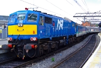 The second member of NIR&#39;s 111 Class loco fleet, No.112 &#39;Northern Counties&#39; stands at Connolly Station preparing to depart with a substituted morning &#39;Enterprise&#39; service to Belfast formed of NIR&#39;s Mk2 ex Gatwick stock.