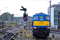 The complexity of the trackwork at the north end of Connolly Station is visible in this view of NIR&#39;s loco No.112, seen backing down onto a Railway Preservation Society of Ireland special to Dundalk.