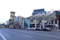 This is the exterior of Connolly, viewed from the southern end of Amiens Street from which the station took its original name. The Luas &#39;Red Line&#39; tram service from Tallaght in the south west of the city to the Docklands has a stop at Connolly seen here on the right.