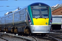22000 Class &#39;Intercity&#39; railcar No.22027 retains its green cue ball number as it is seen on the rear of an afternoon Dublin to Sligo service at Connolly Station.