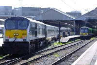 In its newly repainted &#39;Enterprise&#39; colours, 201 Class loco No.8208 &#39;River Lagan&#39;, arrives into Connolly&#39;s platform No.2 with a service from Belfast.