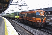 Seen at the through platforms at Connolly Station, 141 Class loco No.175, built in 1962, is seen having hauled an 8500 DART set from Inchicore Works on the west side of the city.