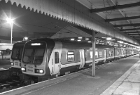 Viewed from beneath the Victorian canopy, 29000 Class railcars Nos.29125 and 29406 are seen at the terminal platforms at Connolly Station. No.29406 is preparing to leave with a northbound evening service to Dundalk.