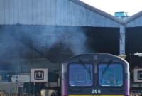 Creating plenty of polluting exhaust, 201 Class loco No.206 awaits departure time at Connolly Station with an afternoon &#39;Enterprise&#39; to Belfast. No.206 still retains its original grey &#39;Enterprise&#39; livery of 1997.