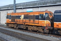 141 Class loco No.175 is seen again, this time shunting the RPSI&#39;s rake of preserved coaches at Connolly Station. Built by General Motors in 1962, this loco is presently in use as pilot loco at Inchicore Works.