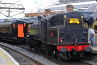 The RPSI&#39;s 2-6-4 tank No.4 is seen backing onto a Railway Preservation Society of Ireland special at the south end of Connolly Station. The &#39;Kingstown Special&#39; commemorated 150 years railway operated to Dun Laoghaire and Bray.