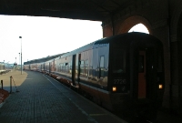 A line up of 2700 Class diesel railcars at platform 1 at Connolly Station. The 2700 units in their orange &#38; black &#39;Arrow&#39; livery operated commuter services in the Dublin area at this time.