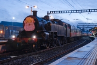 The RPSI&#39;s 2-6-4 tank No.4 stands at the north end of Connolly Station having worked an intensive schedule of &#39;Santa Specials&#39; from Dublin to Maynooth. The loco, complete with Santa face, prepares to head for the stabling sidings at Connolly.