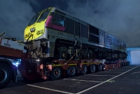 Another view of No.233, named &#39;River Clare&#39;, parked on a low loader in the station car park at Connolly, prior to be moved to Inchicore Works the following morning. The cavalcade was subsequently photographed at Clontarf Road.