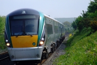 What appears to be a rural scene in the western suburbs of Dubln, 22000 Class Intercity railcar No.22020 approaches Coolmine at speed on a morning service to Sligo.