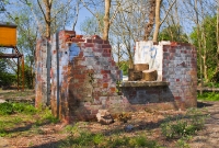 This is the remains of the rear of the former brick built signal cabin at Crossbarry Station, which stood in the centre of the island platform.
