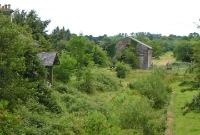 Crossdoney Station, looking north towards Cavan from thw road overbridge. The station buildings, goods shed and up &#38; down platforms remain, though overgrown.