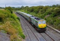 Loco No.226 is captured approaching the Curragh Racecourse station with an afternoon southbound service to Cork, formed of the Mk4 stock.