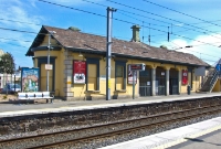 The main station building at Dalkey, located on the down platform and built by the Dublin &#38; Wicklow Railway in 1854. Note the bay window on the rear gable, a somewhat unusual feature.