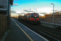 In November 2003 Guinness trains were still serving Dundalk; here 141 Class loco No.146 passing south through Donabate with a keg train bound for North Wall yard in Dublin. This locomotive, dating from 1962, has since been preserved by the Irish Traction Group.