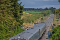 De Dietrich &#39;Enterprise&#39; trailer No.9001 leads the midday &#39;up&#39; express from Belfast to Dublin past Beaverstown, just north of Donabate.