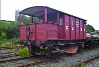Amongst the array of loose coupled wagons to be seen at the Downplatrick railway is this ex Great Southern &#38; Western Railway ballast brake van, painted in a maroon livery.