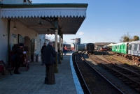 The new Downpatrick Station is located just west of the original Belfast &#38; Co.Down Railway&#39;s 1859 station, which was demolished in 1972 and is now the site a supermarket. The new station seen here is in fact converted from a gasworks manager house. The platform canopy comes from the former Maghera goods shed.