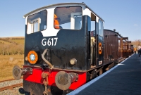 Ex CIE G617 stands at Inch Abbey Halt complete with the Irish Traction Group headboard, who in fact own the G Class locomotives based at the Downpatrick &#38; Co.Down Railway. G617 was built in 1961, and was finally withdrawn from service in 1977.