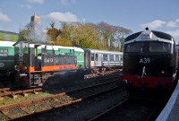 CIE locomotives No.G613 and A Class loco No.A39 are seen together at Downpatrick  during the Irish Traction Group&#39;s &#39;A39 Launch&#39; at the railway.