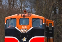 Seen the same location at Inch Abbey, loco 146 in its freshly painted orange &#38; black livery, runs around an ITG special prior to operating via the loop line with a service towards King Magnus&#39;s Halt.