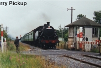 Another Railway Preservation Society of Ireland steam loco is photographed at Downs Bog, ex LMS NCC WT 2-6-4 tank No.4 heads past the former MGWR signal cabin with a special for Sligo in 1988. ©Barry Pickup