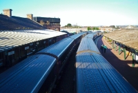 Due to civil engineering work at Dublin in 2004, &#39;Enterprise&#39; services had to terminate at Drogheda, were two such trains are seen here at the station.