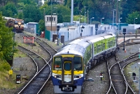 2600 Class No.2614, with its attractive original front &#39;commuter&#39; livery, heads out of Drogheda Station with its return service to Dublin City. This unit has since been repainted.