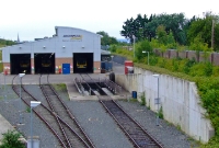 View of the modern railcar depot at Drogheda, built on the site of the Buckeys Sidings which was the one time D&#38;DR 1844 built terminus. Ironically in the 1960s &#38; 1970s withdrawn ex Great Northern Railway railcars were stored here prior to scrapping.