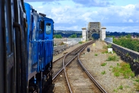 A view from the RPSI &#39;Dundalk 50th&#39; special, with 112 preparing to cross the single trackbed Boyne Viaduct north of Drogheda Station. The rising gradient of the line can clearly be seen as it heads north towards Dundalk.