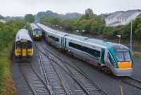 Three generations of diesel railcars are seen at the north end of Drogheda Station, with 2800 Class No.2820, 29000 Class No.29103 and 22000 Class No.22242, the latter heading out of the sidings.