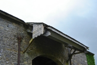 Close up of the original wooden canopy still mounted onto the road side of Dromahair goods shed.