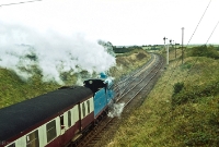 Another view of the RPSI special at Dromin, showing No.171 crossing over onto the up line at the south end of the station. Visible in this view is also the Great Northern style bracket semaphore signal controlling the down approach to the junction. ©Barry Carse