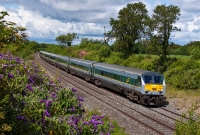 DD DVT No.9003 is leading the 10:30 &#39;up&#39; Enterprise to Dublin past Dromin Jct, with 201 Class loco No.230 propelling.