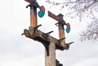 A bracket semaphore signal at the west end of Dromod Station. The 3ft gauge line currently extends up to the first public level crossing on the former C&#38;L line, closed in 1959.